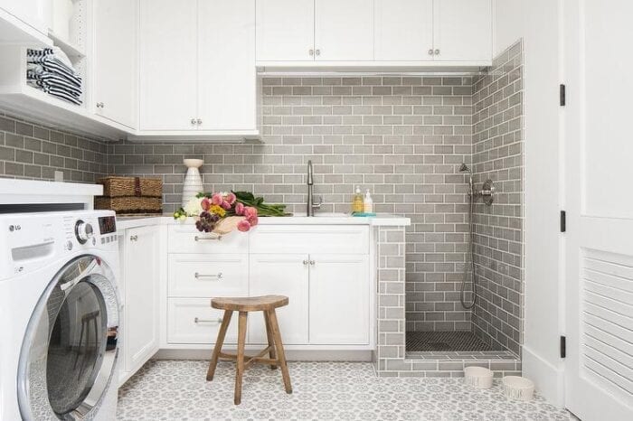 Laundry Room With Gray Glazed Subway Tiles 700x466 